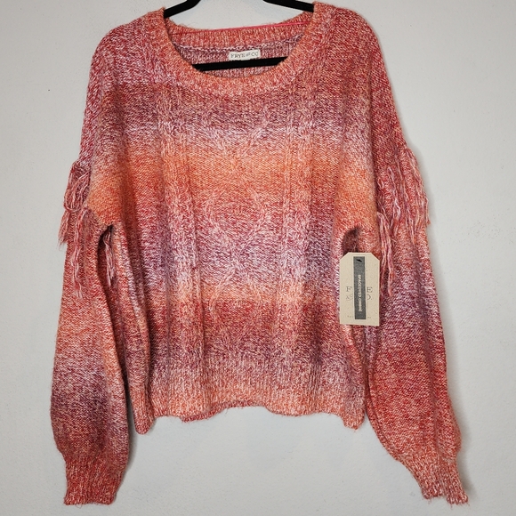 NWT Frye & Co Wool Blend Fringe Sweater Spacedye Ombre Rosewood Size XXL - Picture 1 of 15